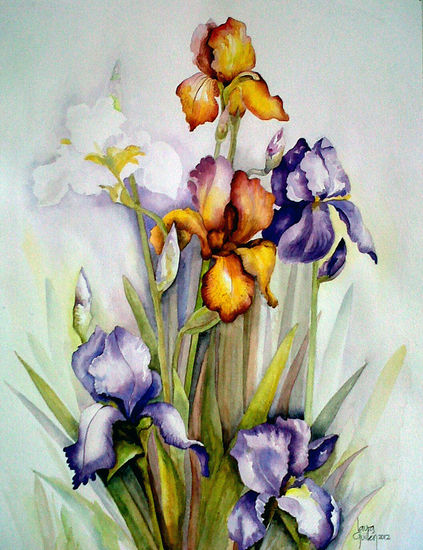 Oro y granate Watercolour Paper Floral Painting