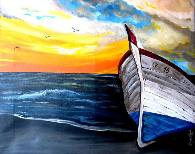 Barca 2 Mixed media Canvas Marine Painting