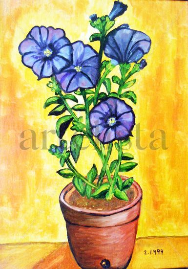 PETUNIAS VIOLETA Oil Panel Floral Painting