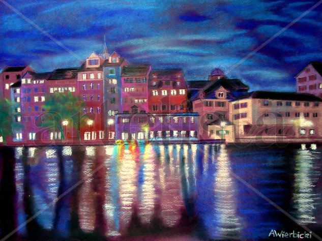 "Lights at dusk" Pastel Cartulina Paisaje