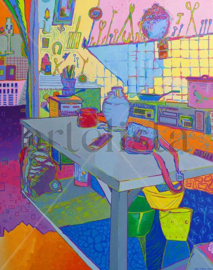 la cocina de la infancia es una estancia que llena todo nuestro universo hasta su colapso Oil Canvas Figure Painting