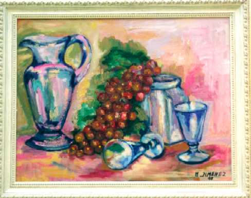 JARRA Y UVAS Oil Canvas Still Life Paintings