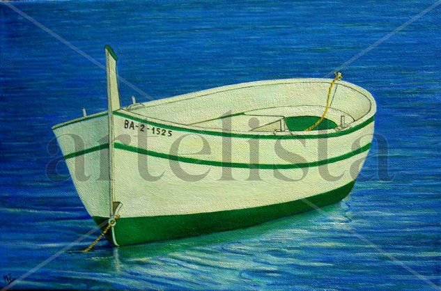 Barca en calma. Oil Canvas Marine Painting