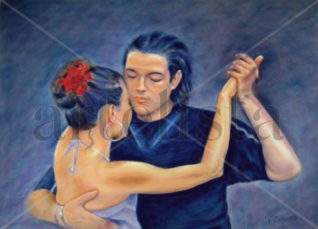 Milonga azul Pastel Paper Figure Painting