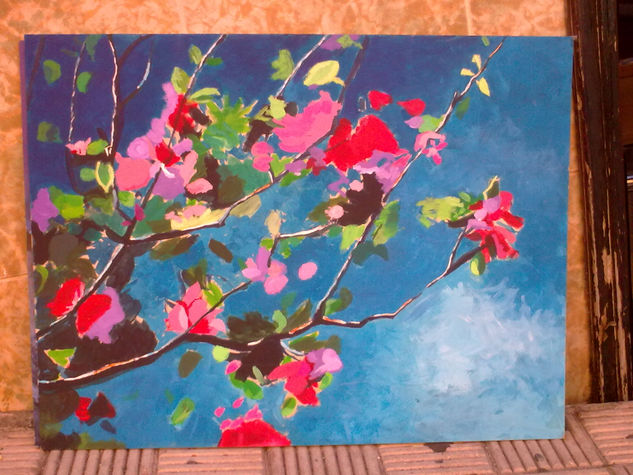 almendro en flor Acrylic Panel Floral Painting