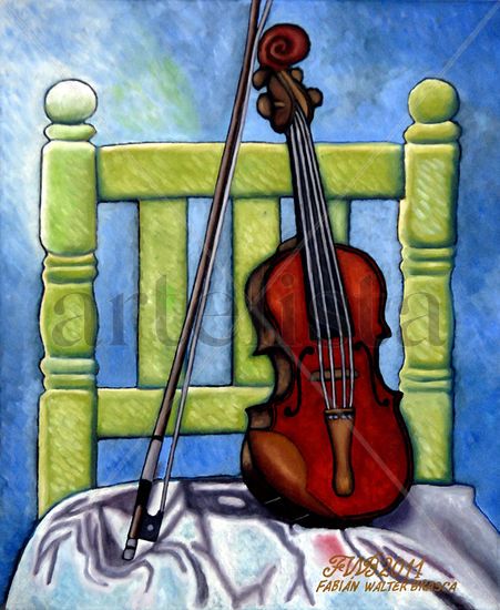 Violín y silla (Violin and chair) Oil Canvas Still Life Paintings