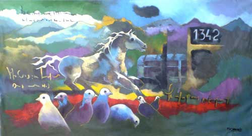 Caballo y Bus azul Acrylic Canvas Others