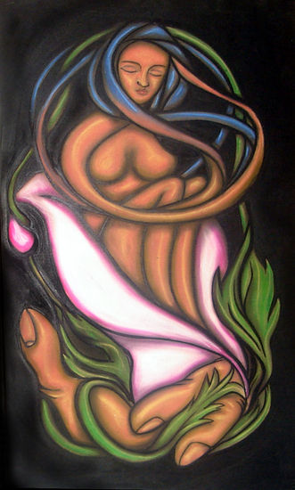 "Hada en Flor" Pastel Panel Figure Painting