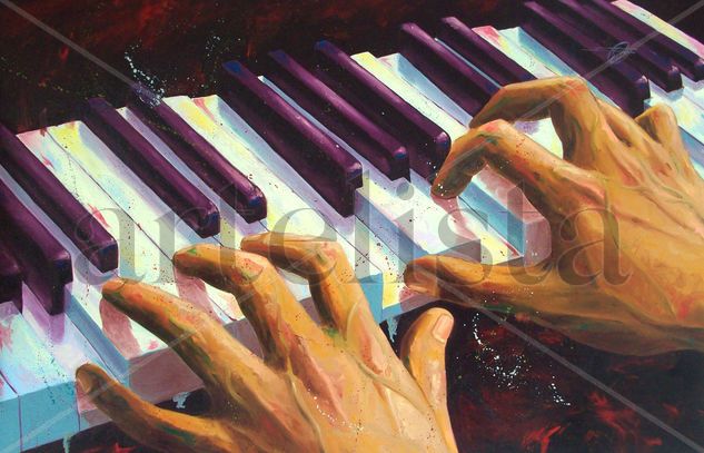 Pianista Oil Panel Figure Painting