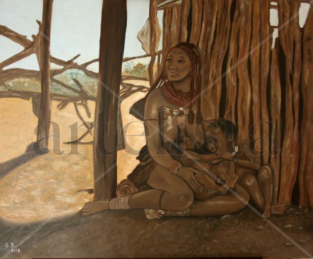 Escenas de África II Oil Canvas Figure Painting