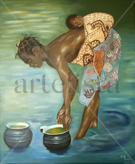 Escenas de África I Oil Canvas Figure Painting