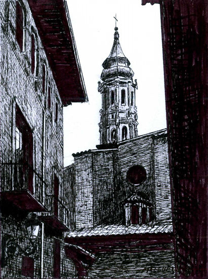 La Seo vista desde la Real Maestranza de Caballería, Zaragoza (2) Ink