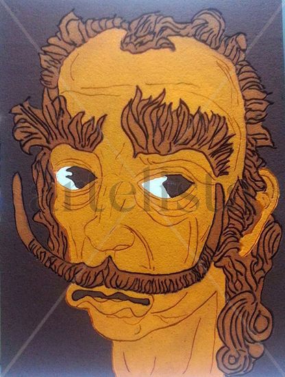 Pirograbado Dalí Buxiano Acuarela Tabla Retrato