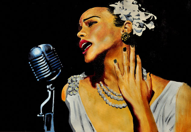 Billie Holiday Oil Panel Portrait