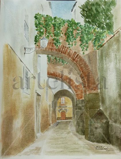 Calleja de Arenillas-Plasencia Acuarela Papel Paisaje