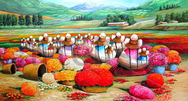 PAISAJE CON PAISANAS SENTADAS Oil Canvas Landscaping