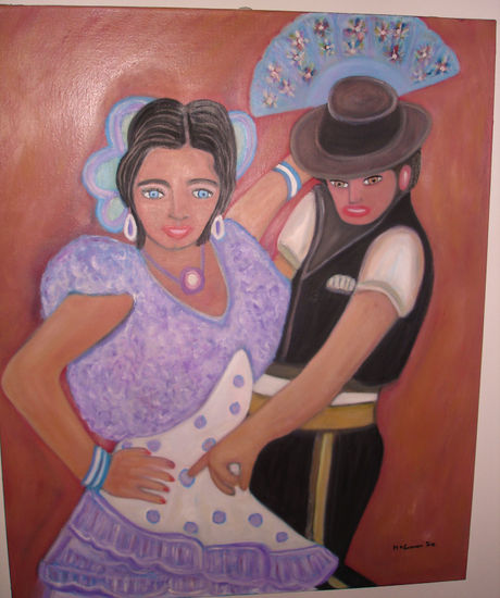 Pareja de Sevillanas Oil Canvas Figure Painting