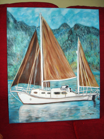 Barco con Vela Oil Canvas Marine Painting