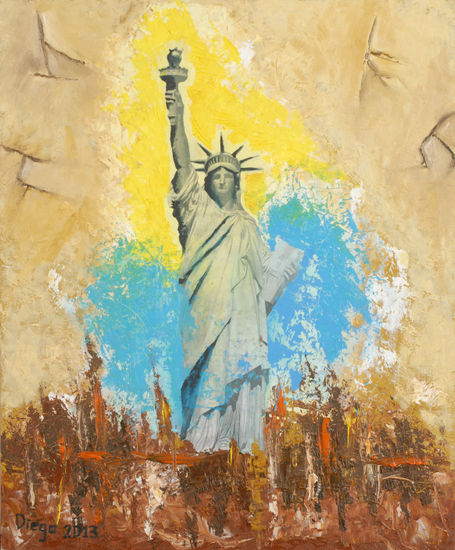 La estatua de la libertad Oil Panel Figure Painting