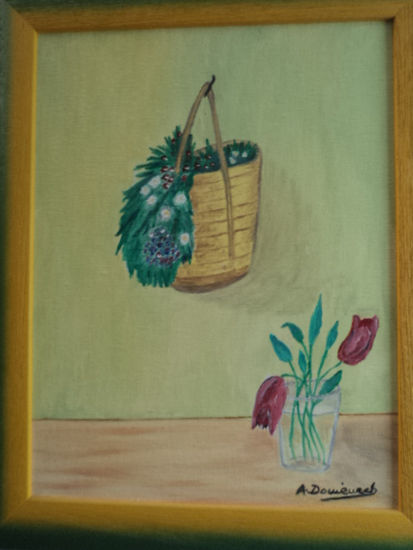 CESTA Y FLOR Oil Canvas Floral Painting