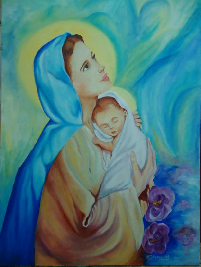 LA VIRGEN Y EL NIÑO Oil Canvas Figure Painting