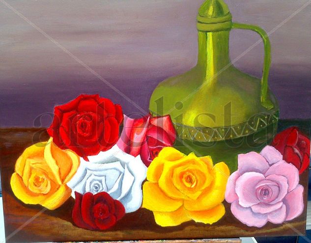 bodegon con rosas Oil Canvas Still Life Paintings