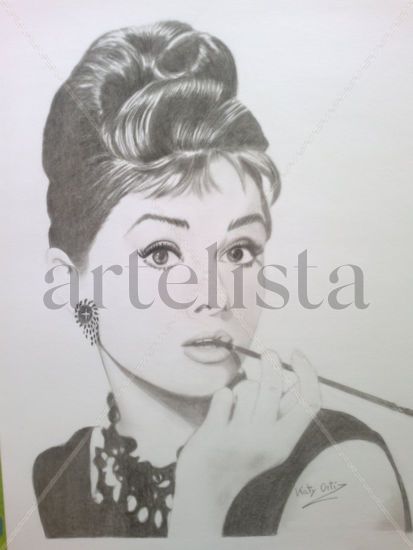 retrato de Audrey Hepburn Carboncillo