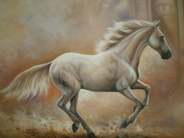 caballo blanco Óleo Lienzo Animales