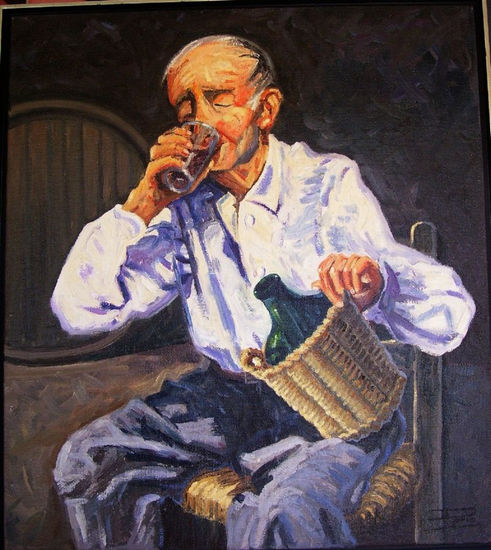 ABUELO EN LA BODEGA Oil Canvas Figure Painting