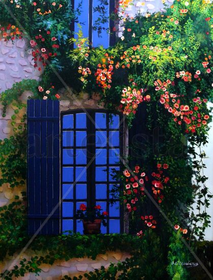 Fachada con flores Oil Panel Landscaping