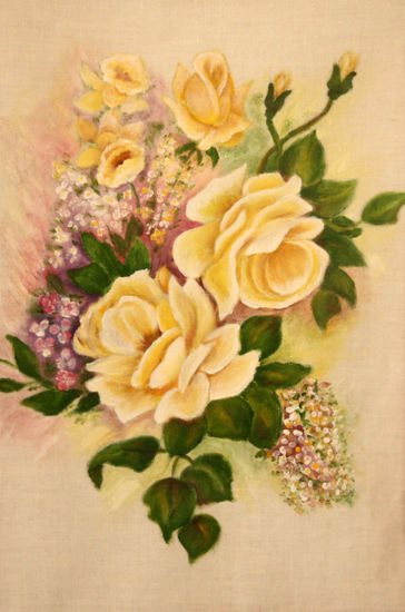 Rosas amarilla Oil Textile Floral Painting