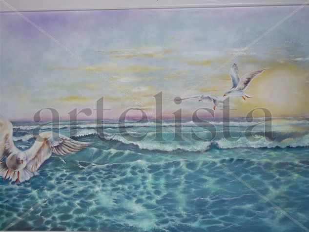 Mar y Gaviotas Oil Canvas Marine Painting