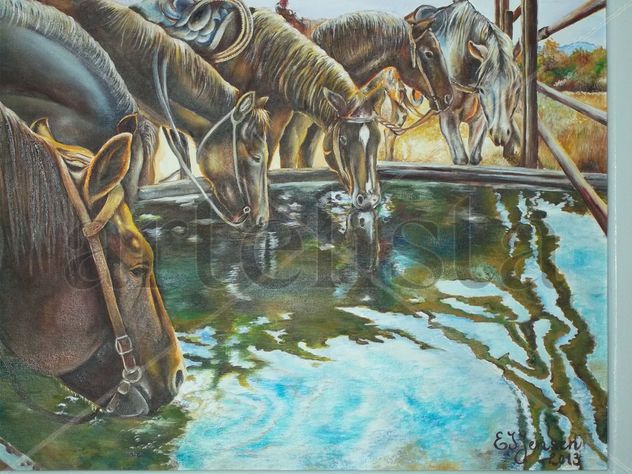 Caballos en el estanque