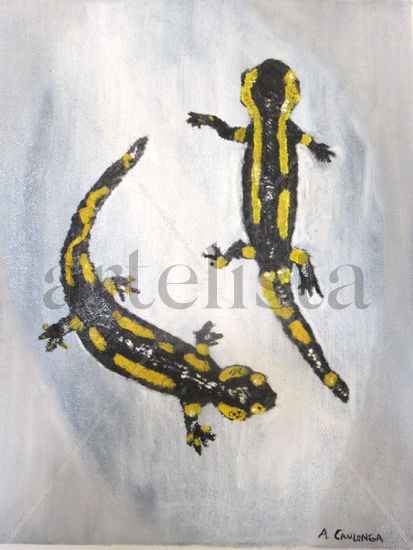 salamanders Oil Canvas Animals