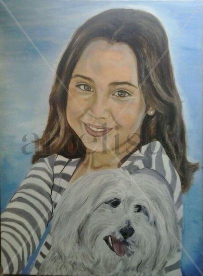 Claudia y su perro Óleo Lienzo Retrato