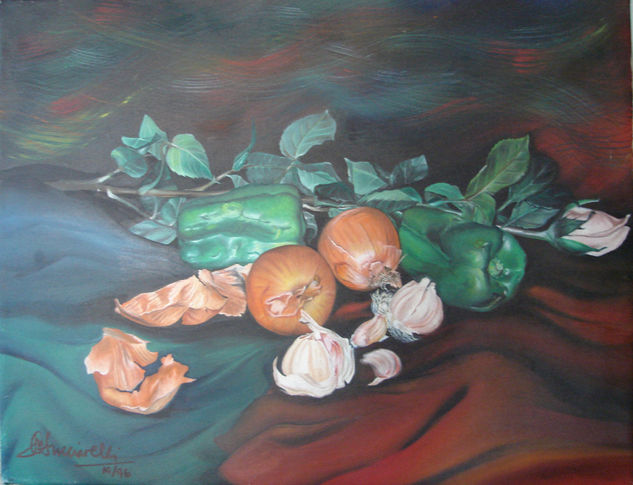 PIMIENTOS VERDES Oil Textile Still Life Paintings