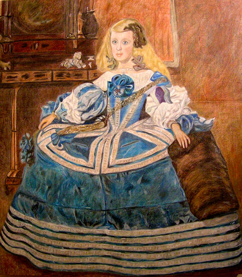 Infanta Margarita Teresa en un vestido azul. Mixed media Canvas Figure Painting