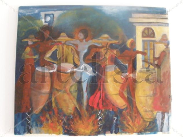 Candombe, la dansa que nace del fuego. Oil Canvas Figure Painting