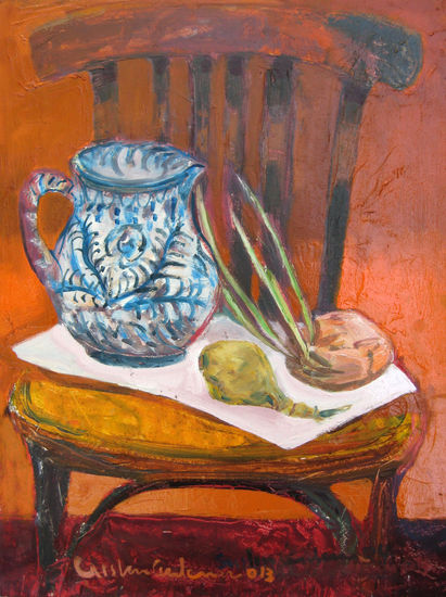 CEBOLLA BROTADA DOS Oil Panel Still Life Paintings