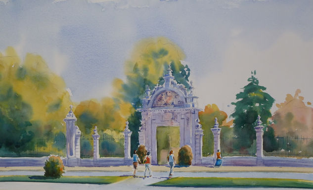 Puerta del Parque del Retiro Acuarela Papel Paisaje