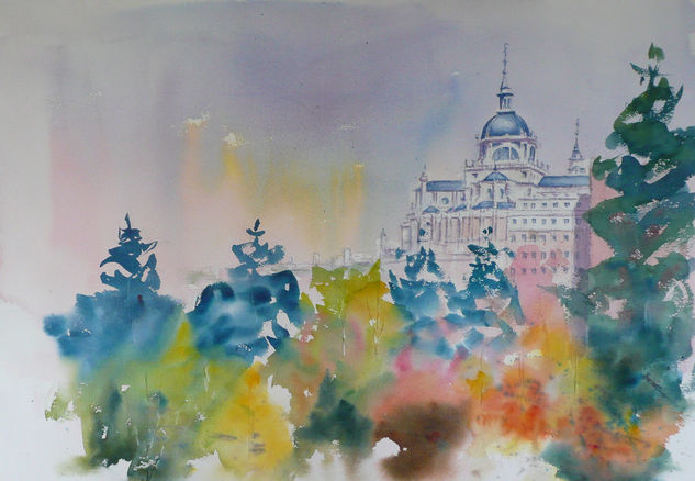 A espaldas de La Almudena Watercolour Paper Landscaping