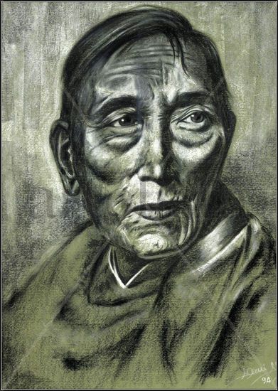 A face from the himalayas Pastel Paper Portrait