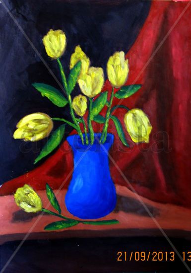 Tulipanes en Jarrón Oil Paper Still Life Paintings