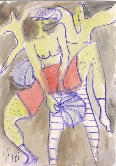 Mujer bailando con paipay Watercolour Card Figure Painting