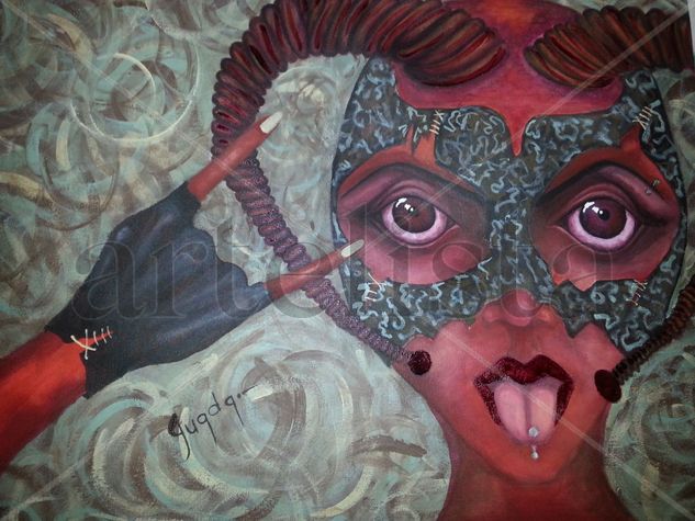 demonio entre el rock y la guerra Acrylic Canvas Figure Painting