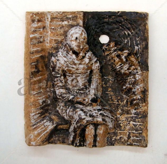Woman seated underground