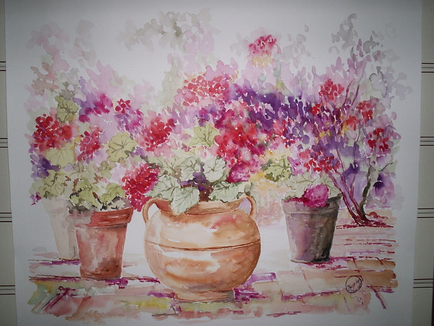 geranios Watercolour Paper Floral Painting