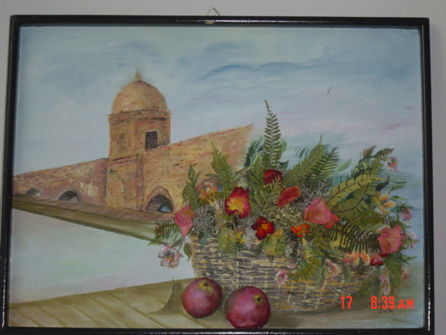 ACUEDUCTO CON FLORES Oil Paper Landscaping