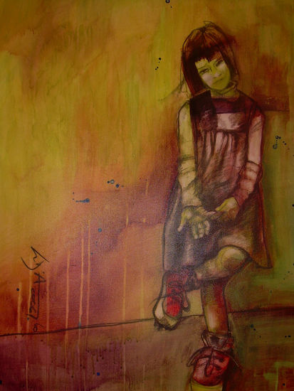 Niña en verde Oil Textile Figure Painting