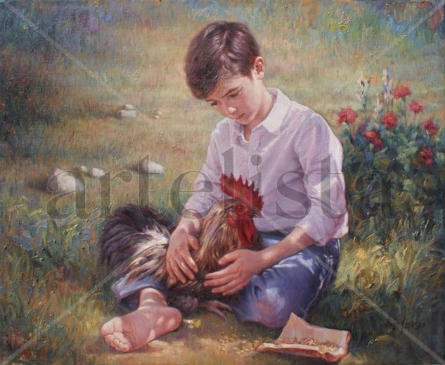 Eneas y su gallo Oil Canvas Portrait